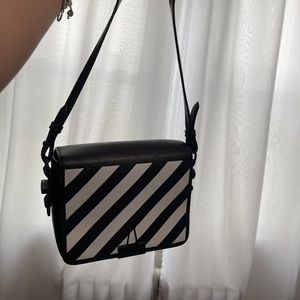 Black Off white bag diagonal white stripes